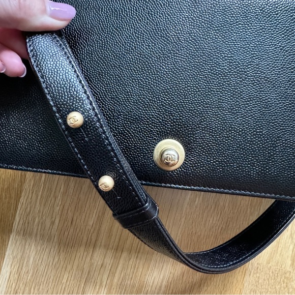 EUC CHANEL Boy Bag Black Caviar Chevron Leather Brushed Gold Hardware Old Medium - Picture 3 of 15
